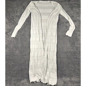 CABI Long Duster XS Grey Linen Crochet Bon Voyage Riviera Resort Coastal Grandma